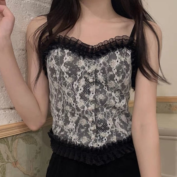 Wrapped Chest Camisole Green Flower Lace Outer Wear Vest with Chest Pad, Size: For 40-62.5kg