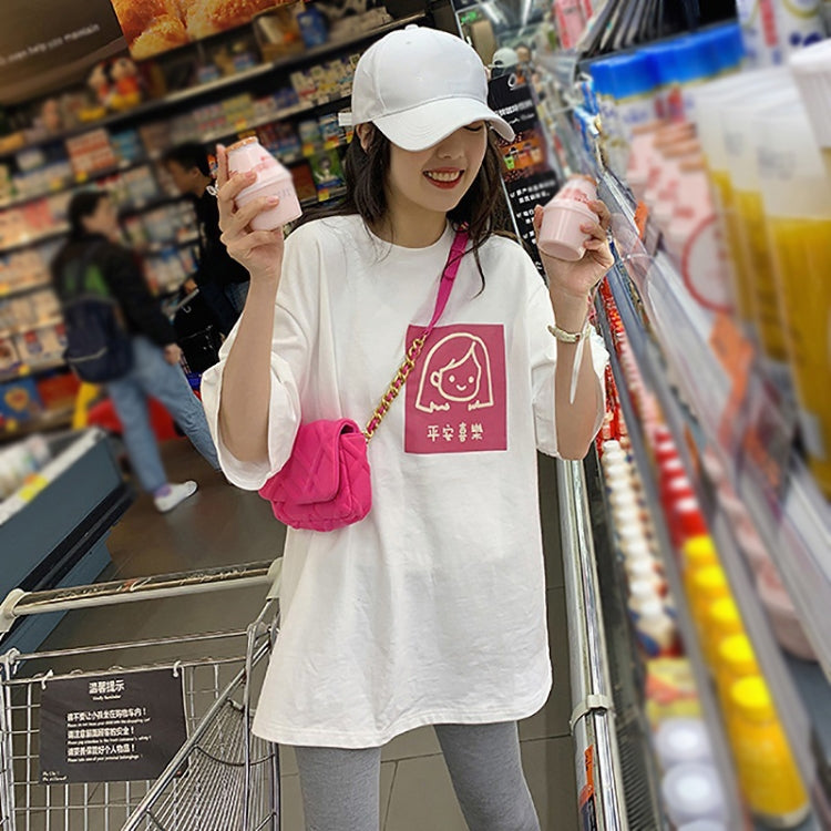 Women Short Sleeve Mid-Length Student Round Neck Loose Girl T-Shirt, Size: