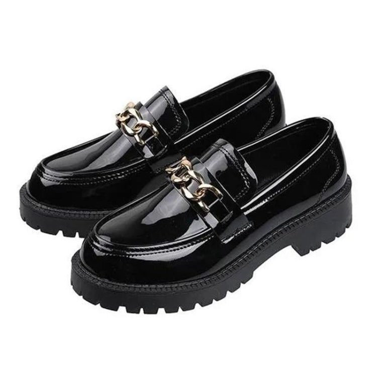 Slip-On Loafers Flat Preppy Style Women Leather Shoes, Size: