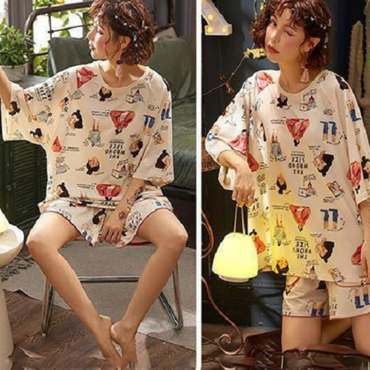2pcs/Set Women Spring And Summer Thin Pajamas Short Sleeve Shorts Homewear, Size: