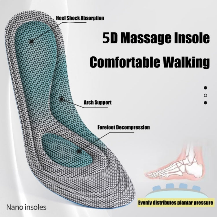 1pairs 5D Nano Antibacterial Deodorant Breathable Anti-Slip Shock-Absorbing Massage Insole, Size: