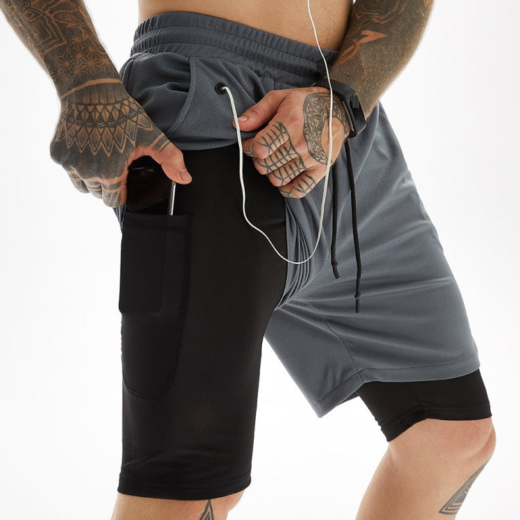 Mens Summer Quick Dry Casual Fitness 5 / 10 Pants Double Layer Anti-Shine Sports Shorts, Size: