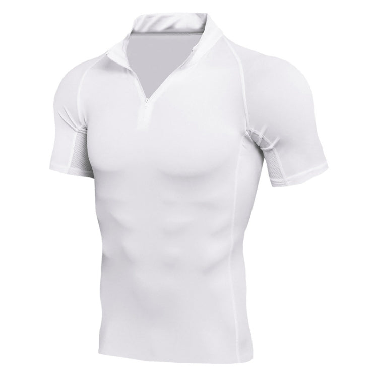 Mens Short Sleeve Quick Dry Gym Wear Fitness Clothing With Zipper Neck, Size: