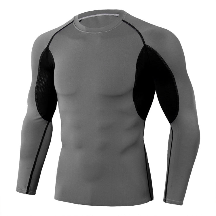 Mens Tight Athletic Training T-Shirt Stretch Quick Dry Round Neck Long Sleeve, Size: