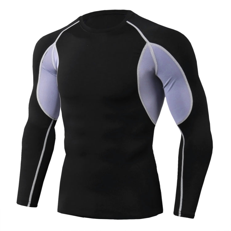 Mens Tight Athletic Training T-Shirt Stretch Quick Dry Round Neck Long Sleeve, Size: