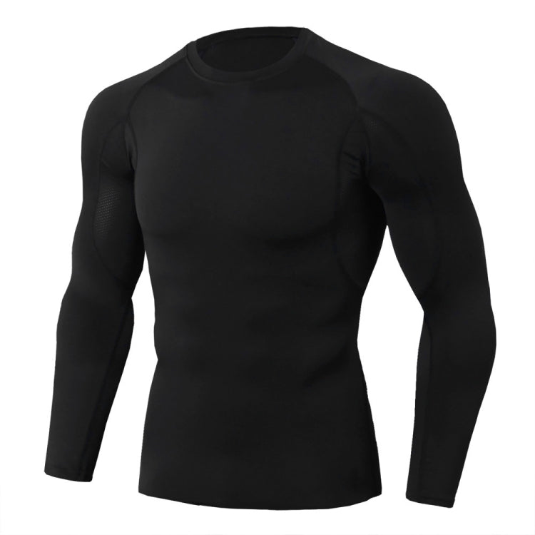 Mens Tight Athletic Training T-Shirt Stretch Quick Dry Round Neck Long Sleeve, Size: