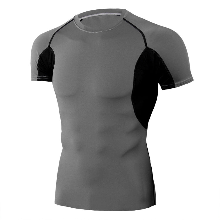 Mens Tight Fit Short Sleeve Stretchy And Quick Dry Fitness Clothing, Size: