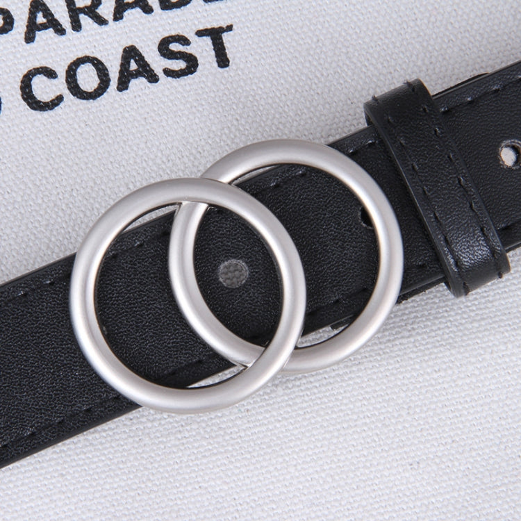 100cm Ladies Double Round Buckle Belt Simple Black Denim Belt
