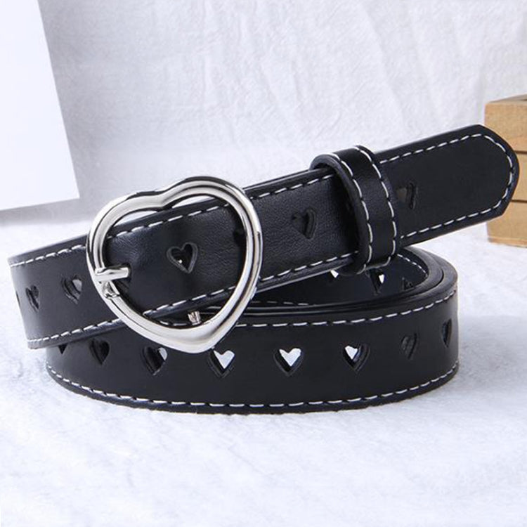 100cm Ladies Hollowed Out Love Buckle Belt Simple Jeans Belt(Black)