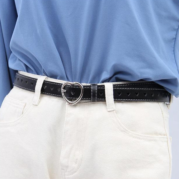 100cm Ladies Hollowed Out Love Buckle Belt Simple Jeans Belt(Black)