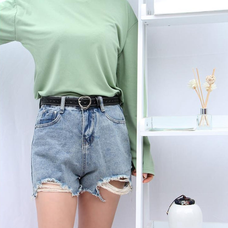 100cm Ladies Hollowed Out Love Buckle Belt Simple Jeans Belt(Black)