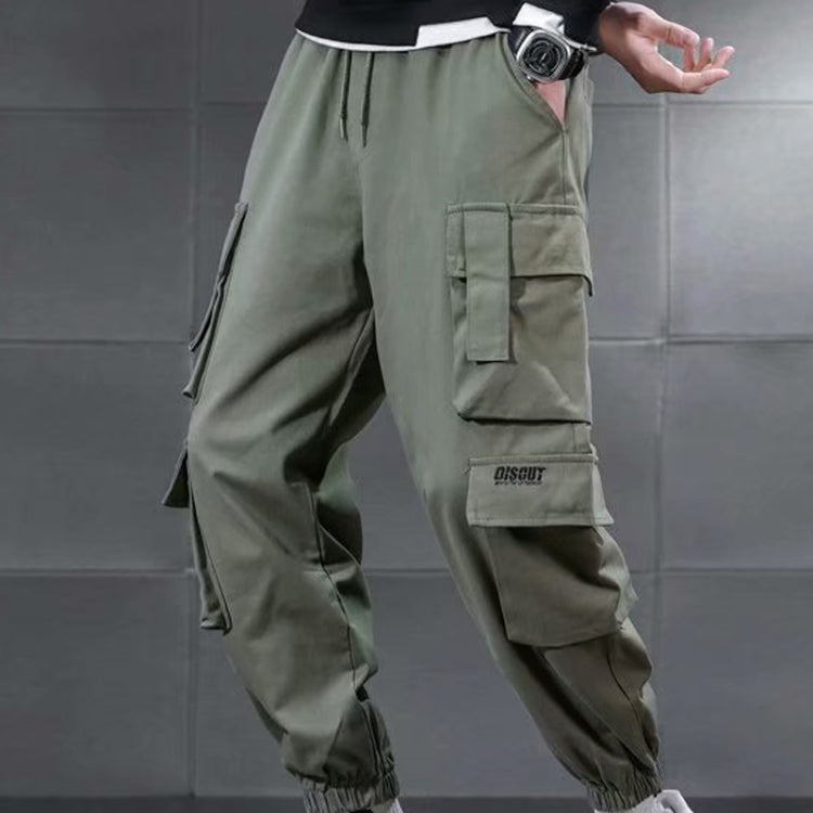 Mens Drawstring Trousers Multi-Pocket Casual Pants, Size:
