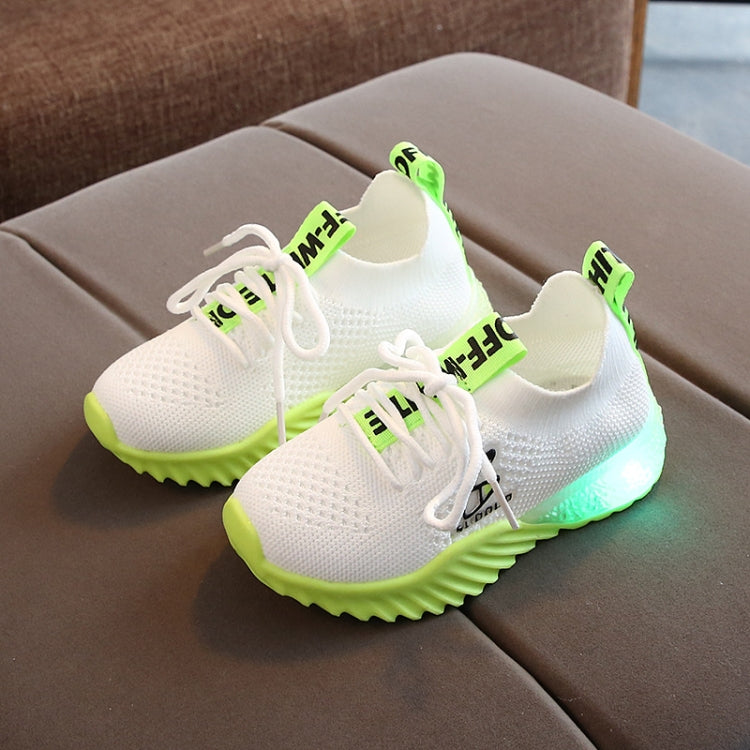 Fly Weaving Children Shoes Boys And Girls LED Light Up Footwear Soft Bottom Sneakers, Size: 2