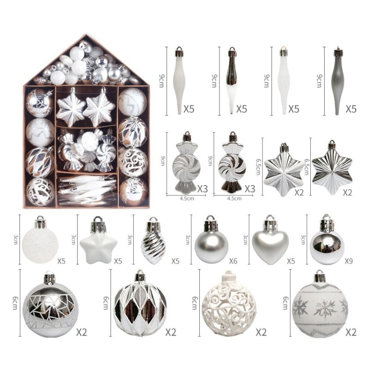 73pcs/Set Christmas Tree Decoration Pendant Painted Christmas Ball, Color: