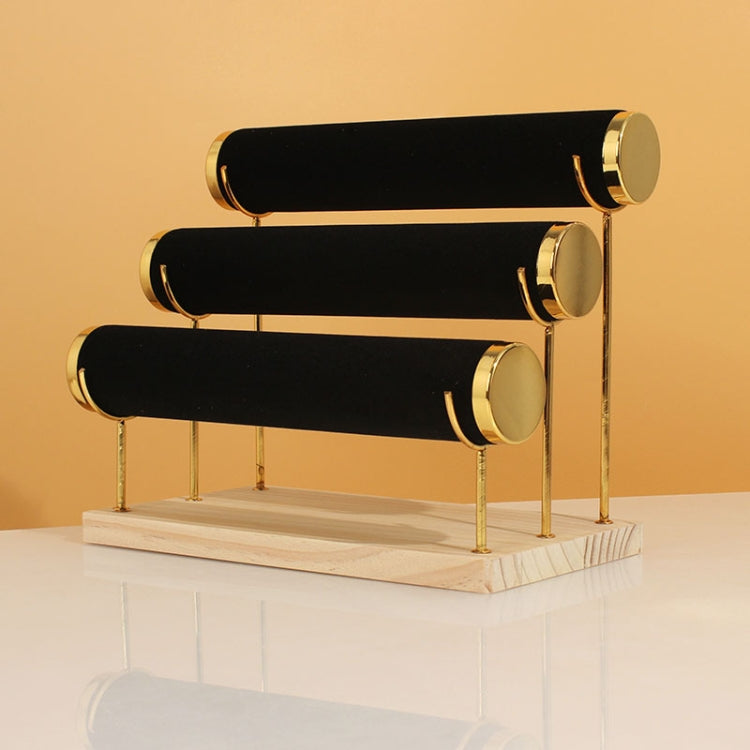 Three Layer Wooden Bottom Metal Stand Jewelry Display Stand Bracelet Watch Bangle Show Rack, Color: