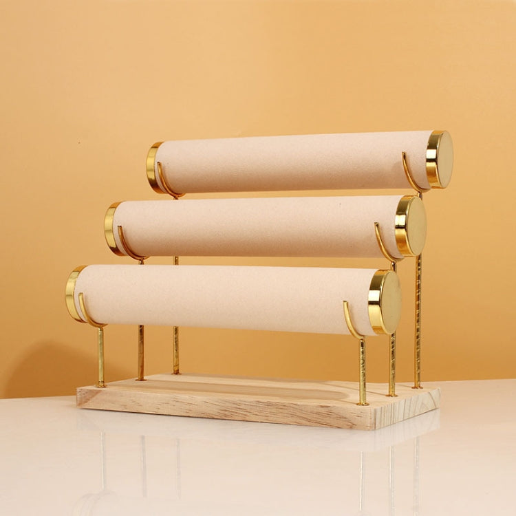 Three Layer Wooden Bottom Metal Stand Jewelry Display Stand Bracelet Watch Bangle Show Rack, Color: