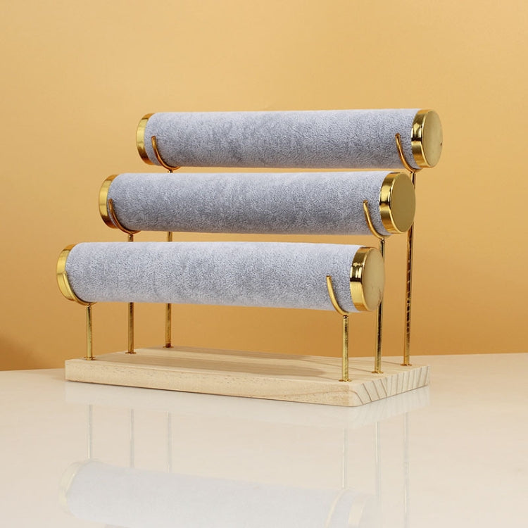 Three Layer Wooden Bottom Metal Stand Jewelry Display Stand Bracelet Watch Bangle Show Rack, Color: