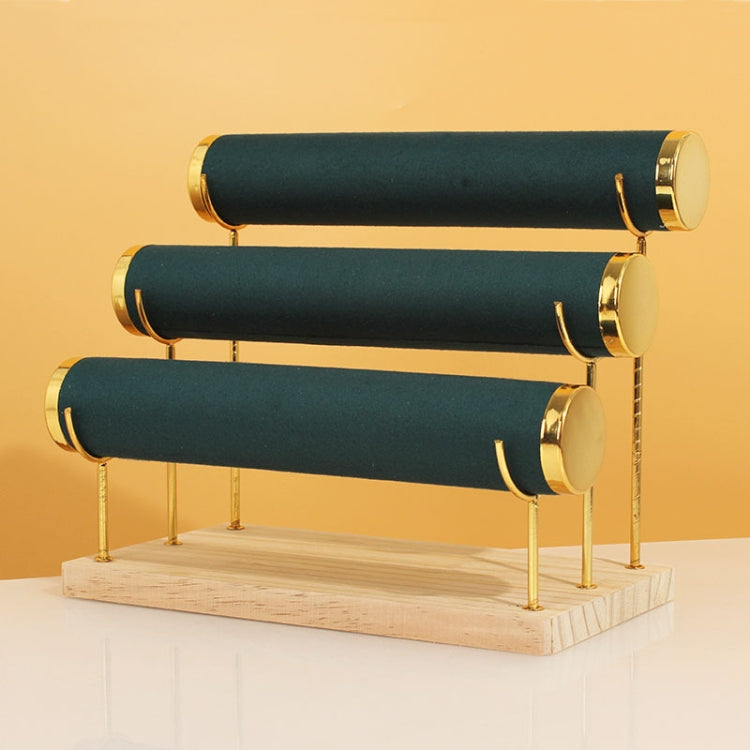 Three Layer Wooden Bottom Metal Stand Jewelry Display Stand Bracelet Watch Bangle Show Rack, Color: