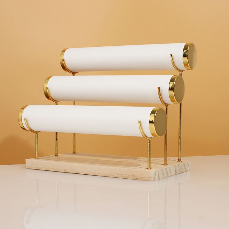 Three Layer Wooden Bottom Metal Stand Jewelry Display Stand Bracelet Watch Bangle Show Rack, Color: