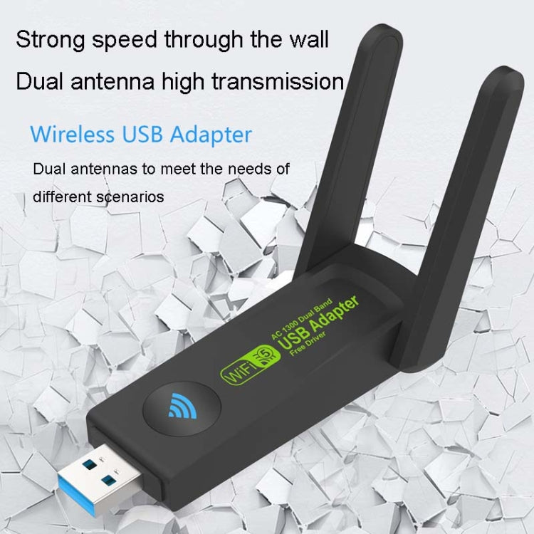 1300Mbps Wireless Network Card Gigabit Dual Band 5G Driverless Computer USB Network Card, Scope: