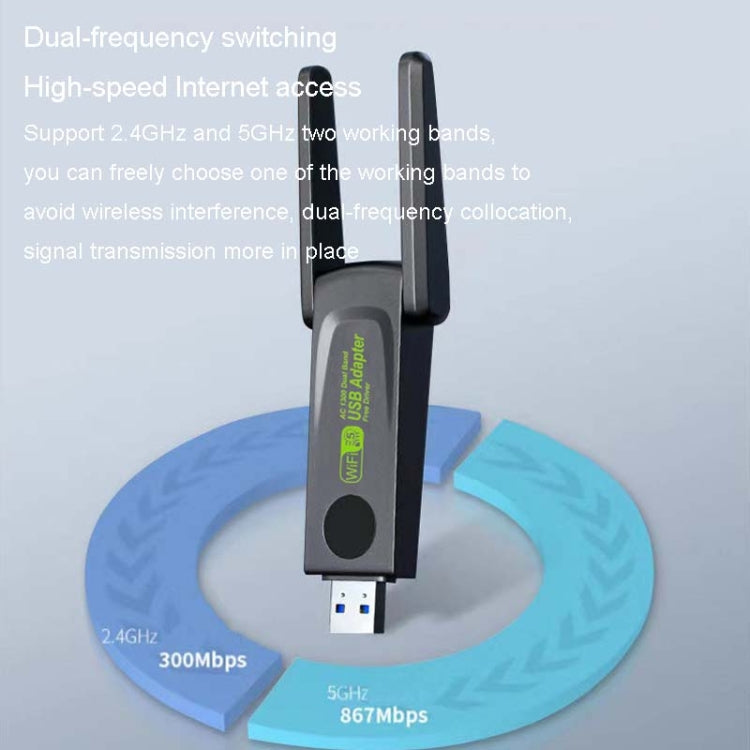 1300Mbps Wireless Network Card Gigabit Dual Band 5G Driverless Computer USB Network Card, Scope: