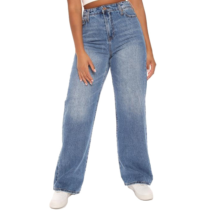 Women Loose High-waisted Wide Leg Jeans, Size: