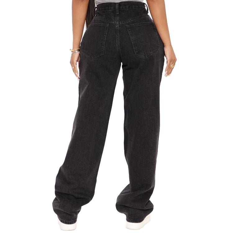 Women Loose High-waisted Wide Leg Jeans, Size: