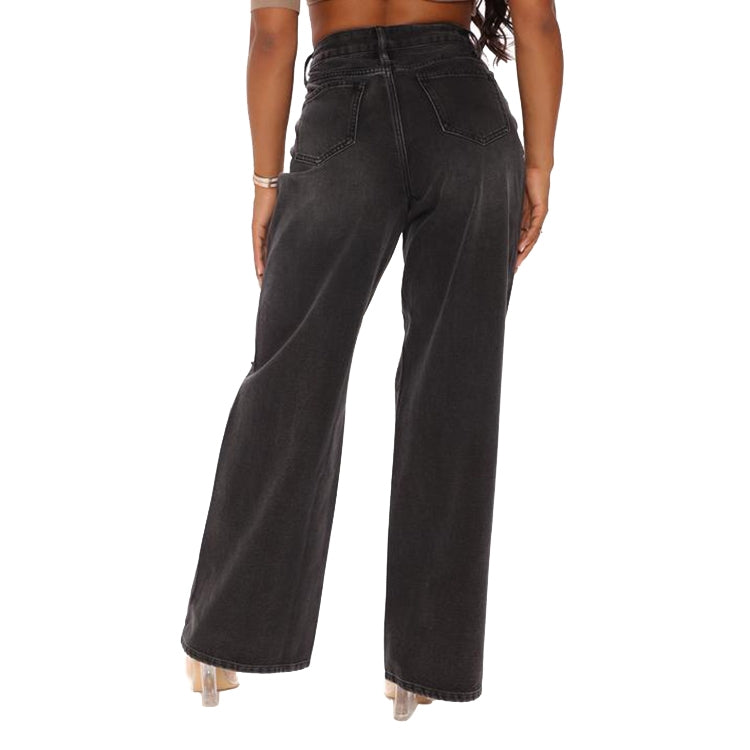 Women Loose High-waisted Wide Leg Jeans, Size: