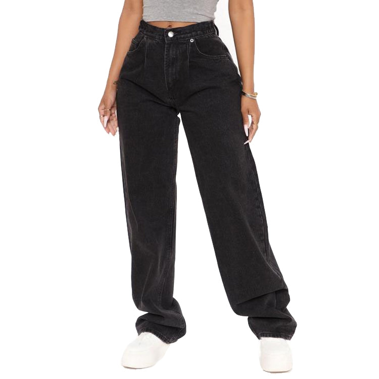 Women Loose High-waisted Wide Leg Jeans, Size: