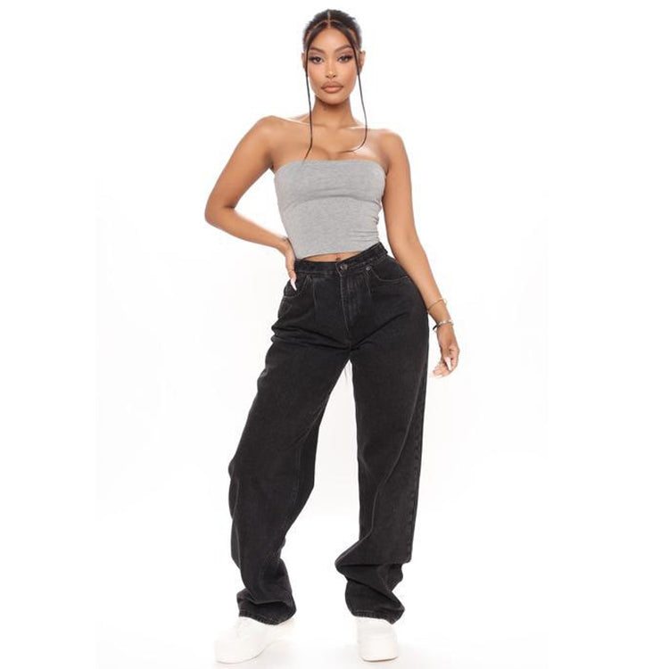Women Loose High-waisted Wide Leg Jeans, Size: