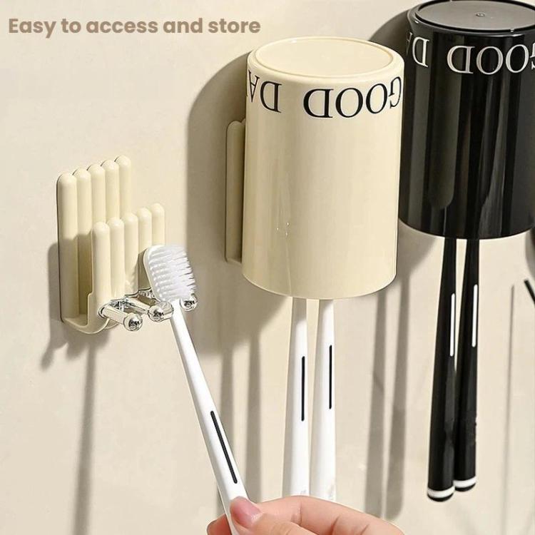 Electric Toothbrush Holder Minimalist Wall-Mounted Toothbrush Mouthwash Cup Hanging Storage Rack - Cream Style