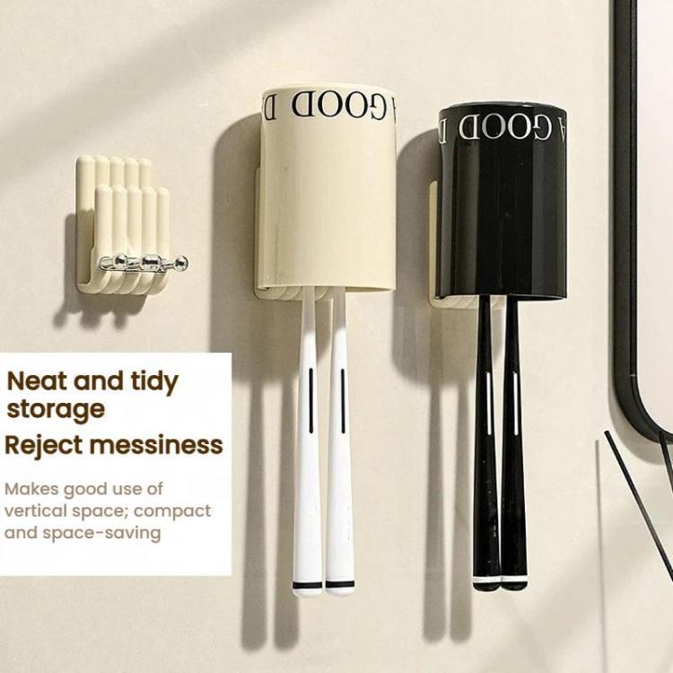 Electric Toothbrush Holder Minimalist Wall-Mounted Toothbrush Mouthwash Cup Hanging Storage Rack - Cream Style