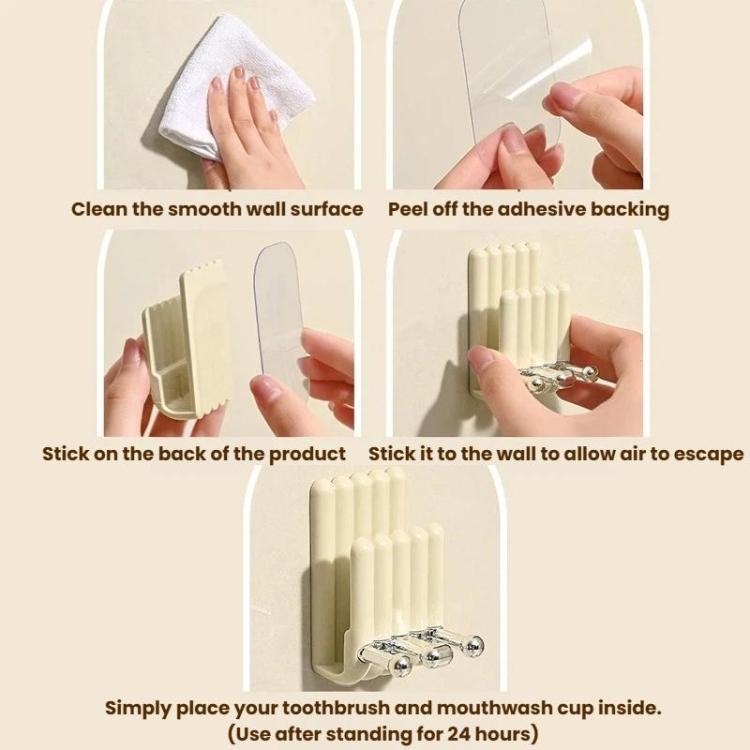 Electric Toothbrush Holder Minimalist Wall-Mounted Toothbrush Mouthwash Cup Hanging Storage Rack - Cream Style