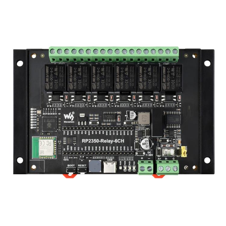 WAVESHARE RP2350 Industrial Control Board 6-Channel Relay Module, Based On RP2350 Microcontroller, Supports Wxternal Interfaces RS485 And Pico - With Wi-Fi Module