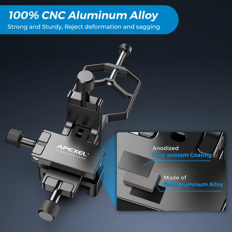 APEXEL APL-F003 Telescope Triaxial Metal Adapter Cell Phone Camera Eyepiece Connector - Black