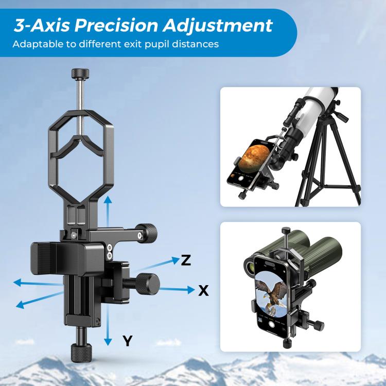 APEXEL APL-F003 Telescope Triaxial Metal Adapter Cell Phone Camera Eyepiece Connector - Black