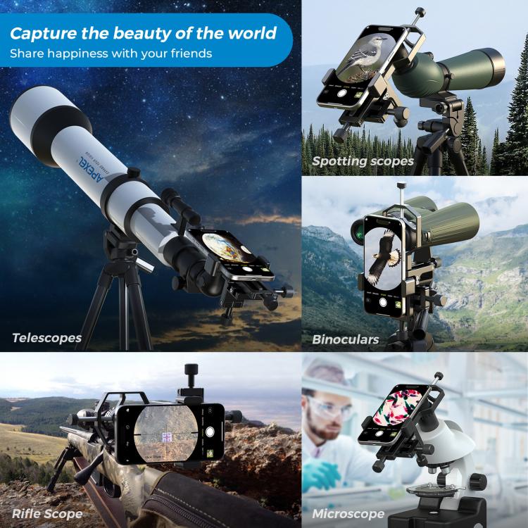 APEXEL APL-F003 Telescope Triaxial Metal Adapter Cell Phone Camera Eyepiece Connector - Black