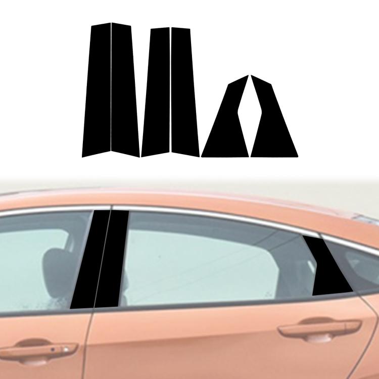 For 2016-2019 Honda Civic 6pcs /Set Universal B-Pillar Decorative Sticker For Left And Right Drive - Black