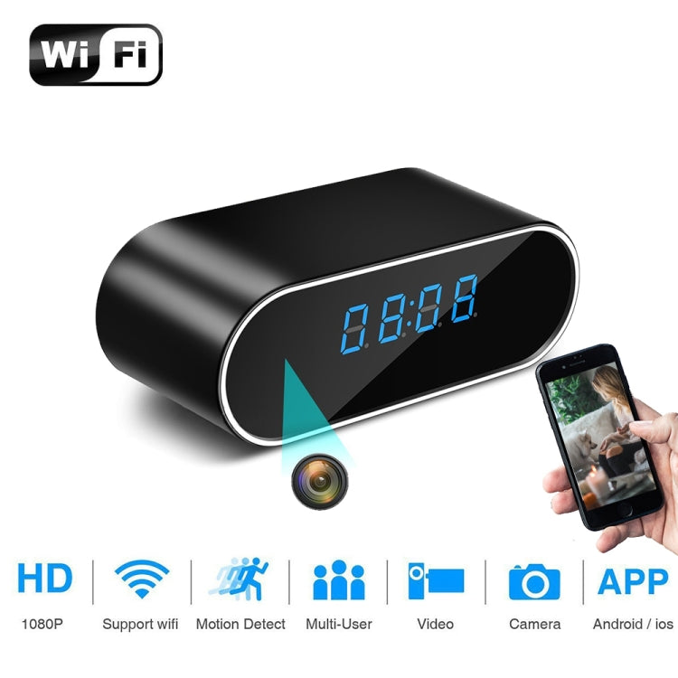 1080P HD H.264 WiFi Table Clock Mini Camera Camcorder Alarm Set without Memory Card, Support Night Vision, Motion Detection