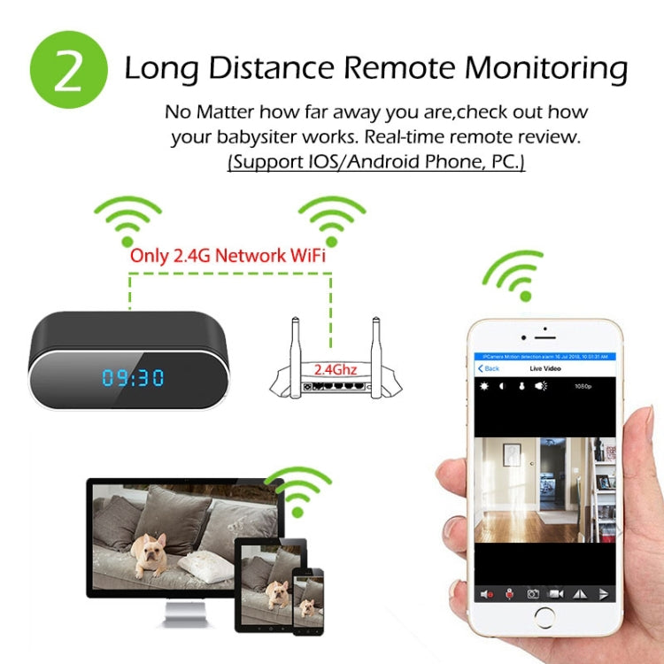 1080P HD H.264 WiFi Table Clock Mini Camera Camcorder Alarm Set without Memory Card, Support Night Vision, Motion Detection