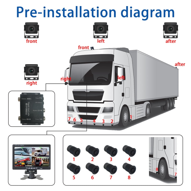 7 Inch Four-Way Monitor With Reverse Detection Digital Radar - PZ905