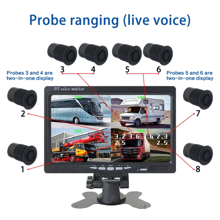 7 Inch Four-Way Monitor With Reverse Detection Digital Radar - PZ905