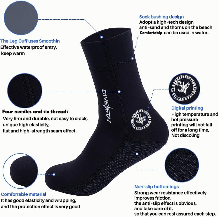 DIVESTAR Diving Neoprene Socks For Men Women Scuba Booties, Spec: 3mm Black