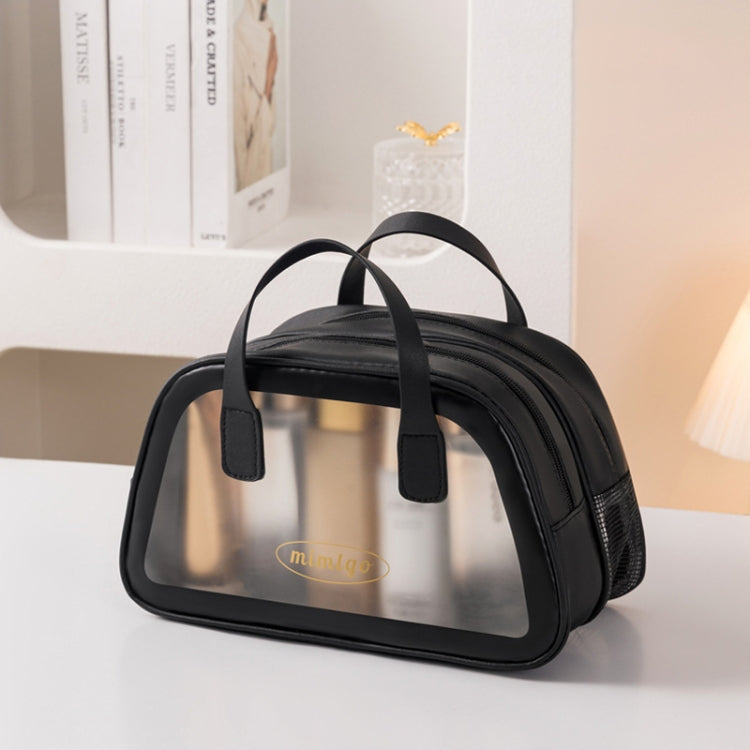 PU Dry And Wet Separation Washing Bag Double Layer Large Capacity Handheld Cosmetic Bag, Color: Black Medium
