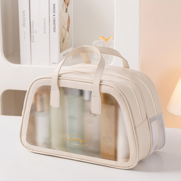 PU Dry And Wet Separation Washing Bag Double Layer Large Capacity Handheld Cosmetic Bag, Color: Beige Large
