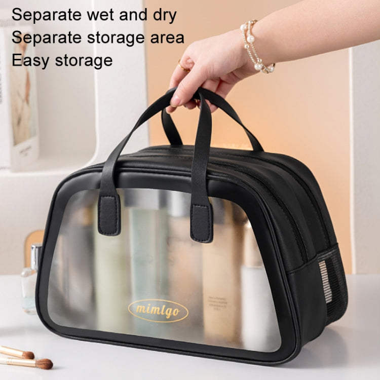 PU Dry And Wet Separation Washing Bag Double Layer Large Capacity Handheld Cosmetic Bag, Color: Black Medium