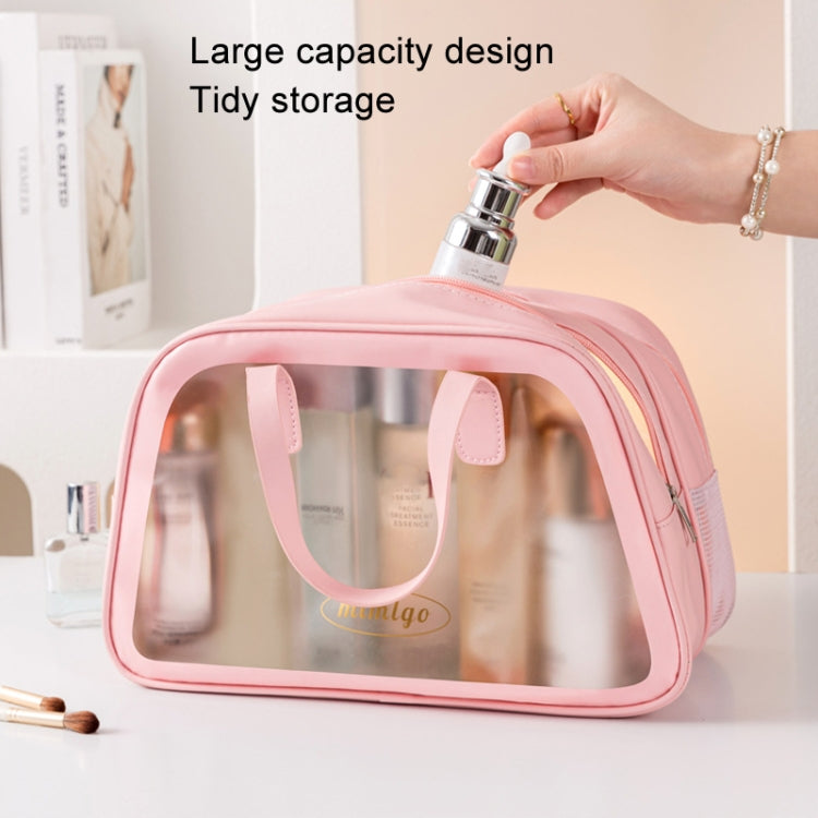 PU Dry And Wet Separation Washing Bag Double Layer Large Capacity Handheld Cosmetic Bag, Color: Beige Medium