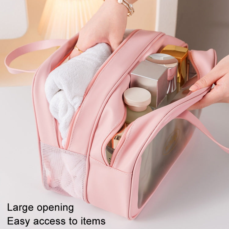 PU Dry And Wet Separation Washing Bag Double Layer Large Capacity Handheld Cosmetic Bag, Color: Beige Large
