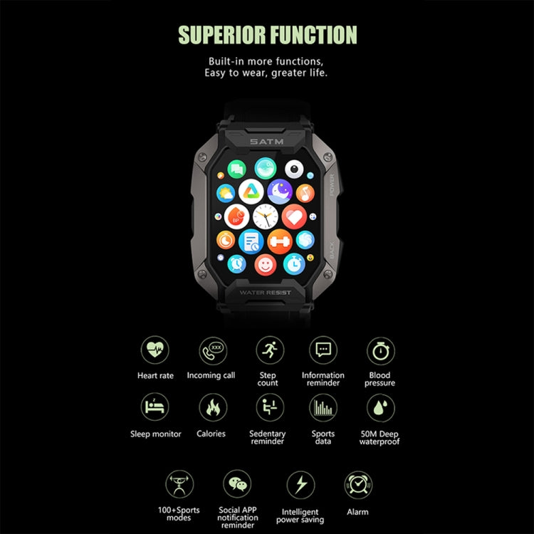 C20Plus 1.81-inch Health Monitoring Waterproof Bluetooth Call Smart Watch, Color: Camouflage Green