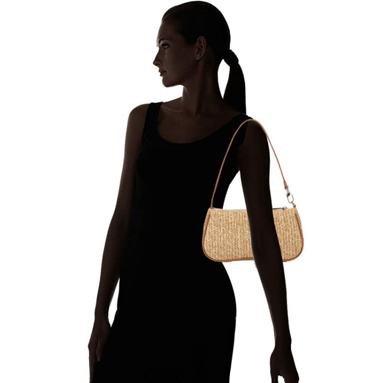 Women Woven Bag Single Shoulder Armpit Hundreds of Straw Bag - Khaki